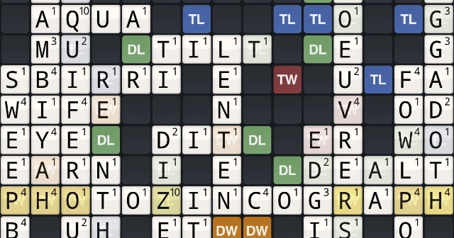 wordfeud words filled in on grid on wordfeud