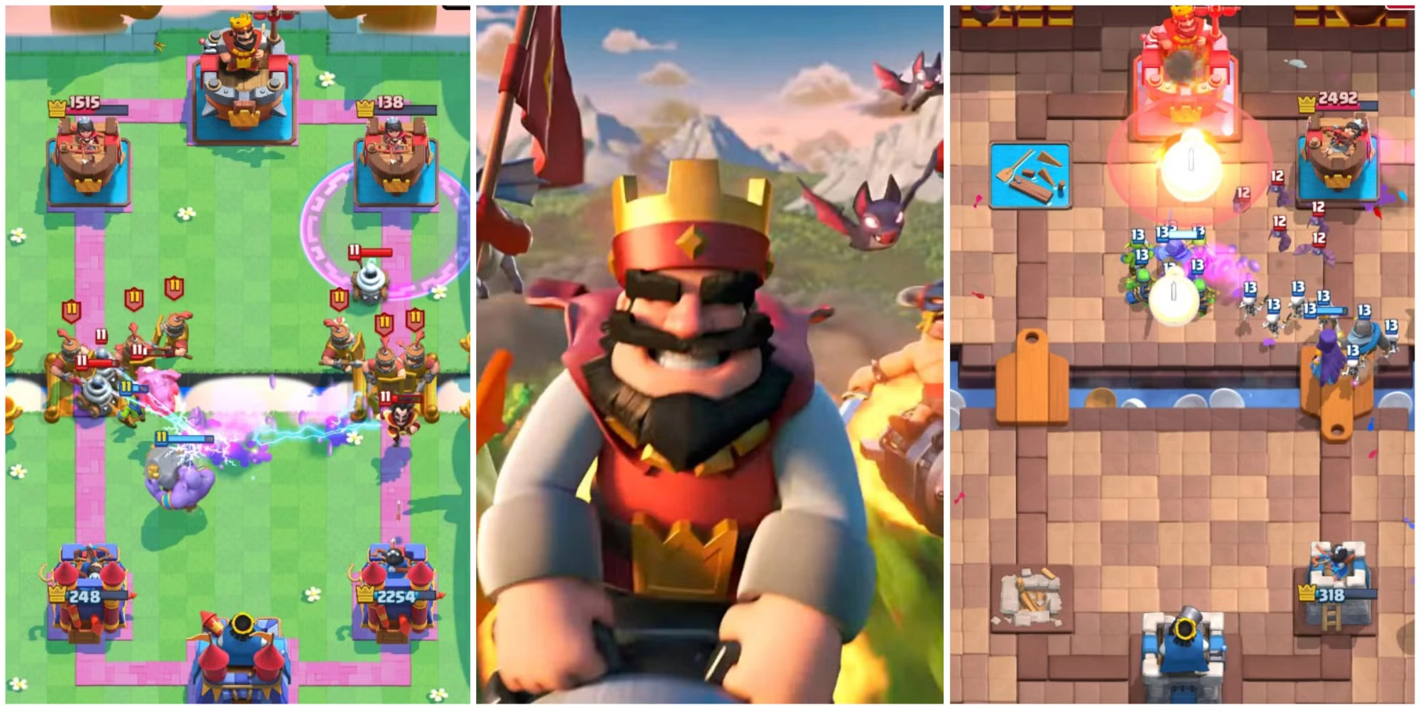 écran partagé avec différentes captures d’écran de gameplay de Clash Royale