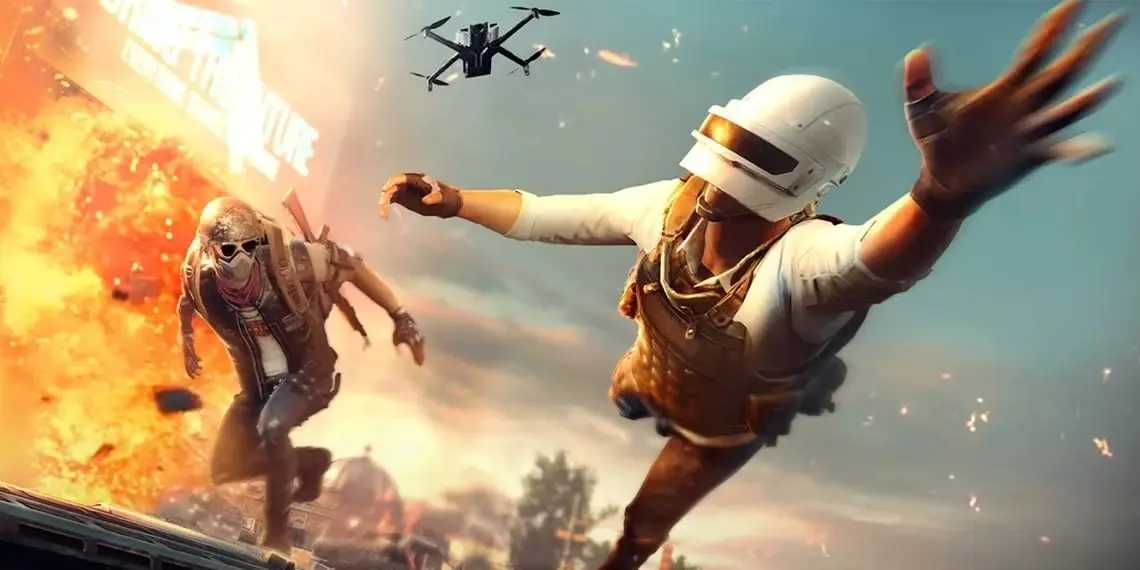 Le personnage de PUBG saute pour échapper à une explosion dans le jeu PUBG.