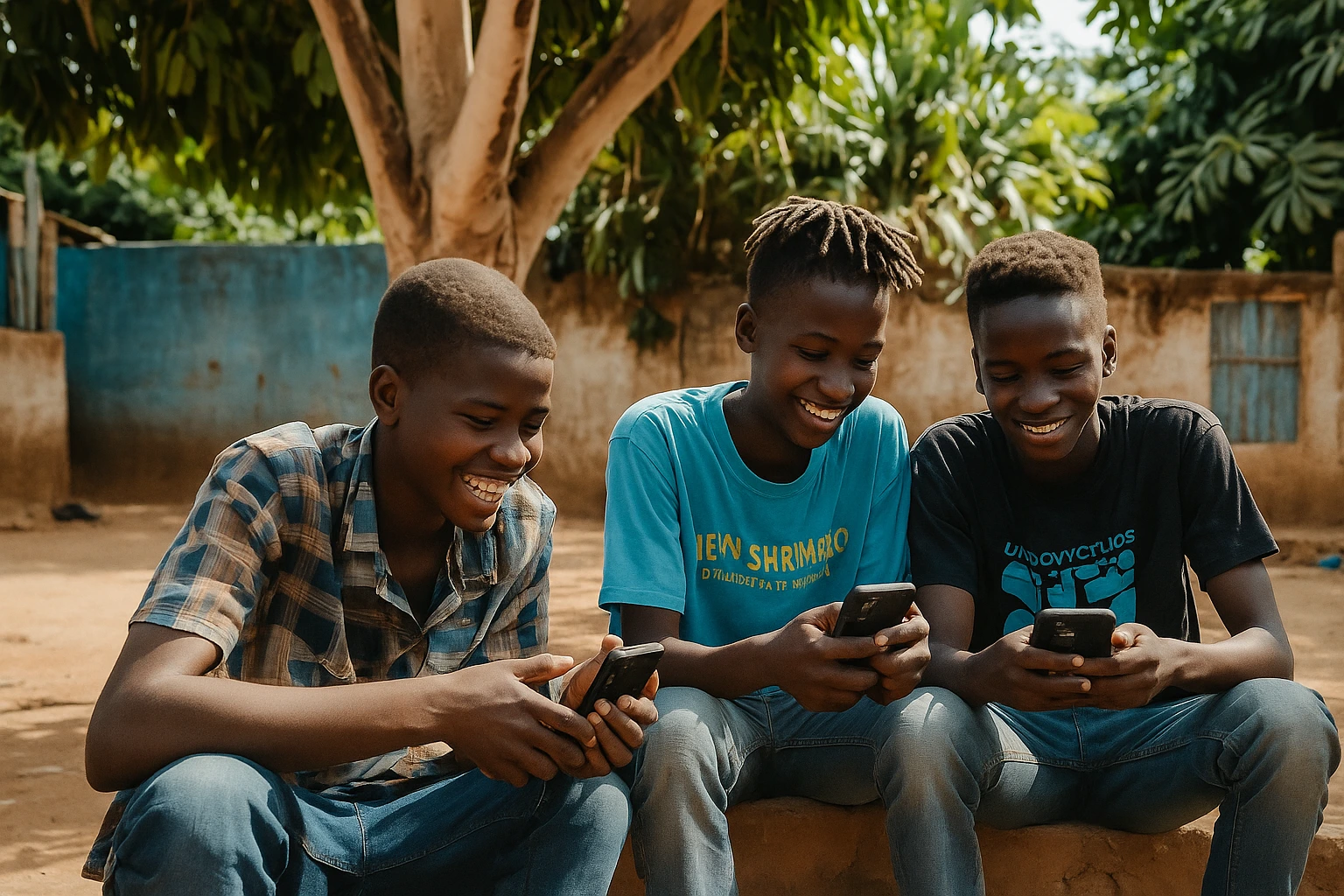 young boys mobile gaming outside in Ivory Coast. Discover why Ivory Coast is booming in gaming and tech in 2025. Learn about mobile games, AI, and eSports in Abidjan and beyond.