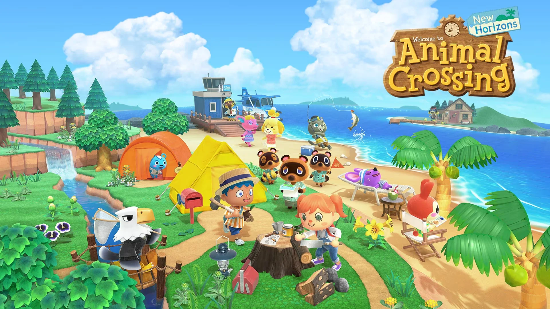 Animal Crossing: New Horizons – Image principale avec tous les personnages.