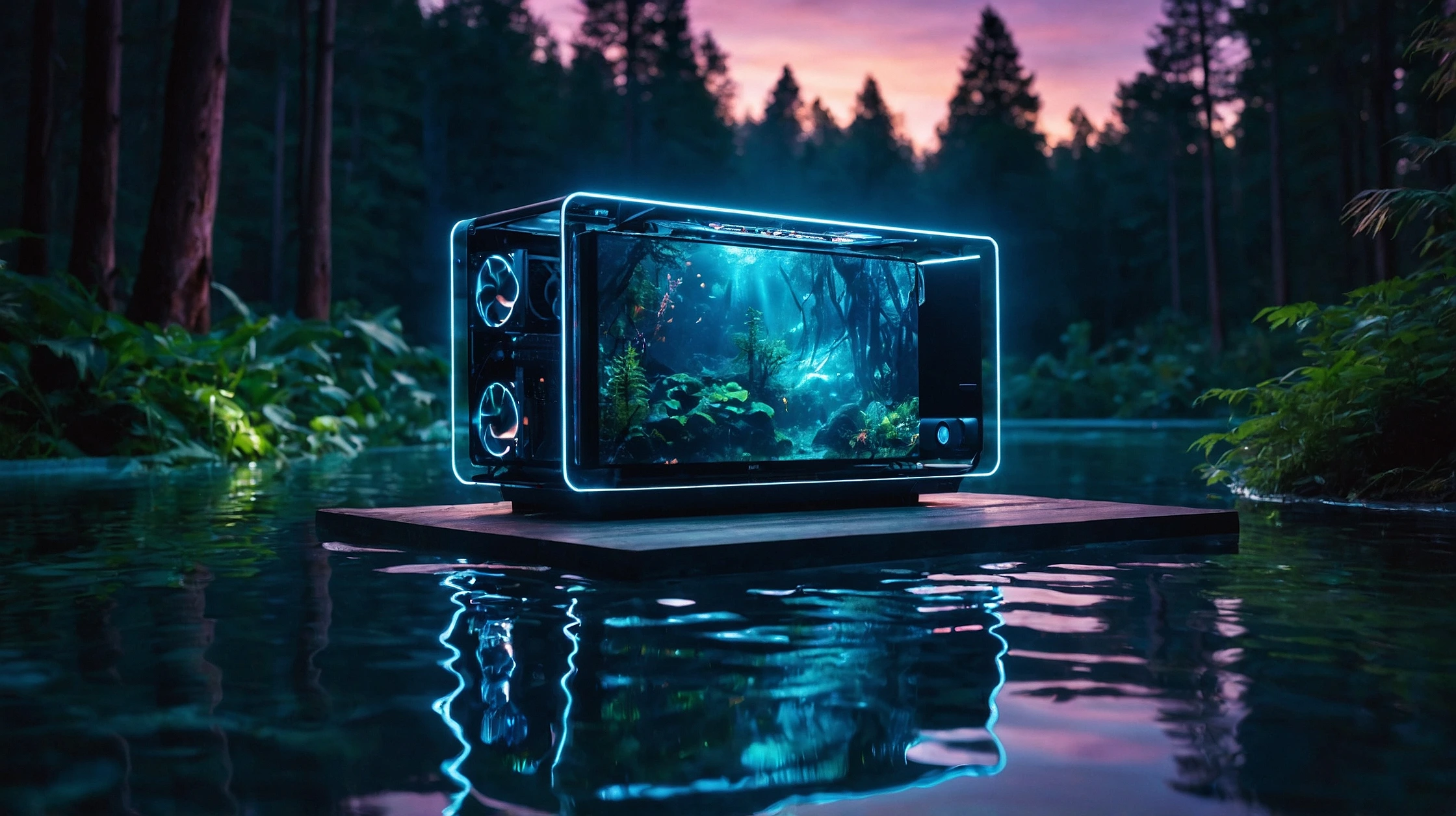 One of the most complex aspects of cross-platform gaming involves balancing performance across vastly different hardware capabilities. high end device floating in a magical pool in a forest at dusk